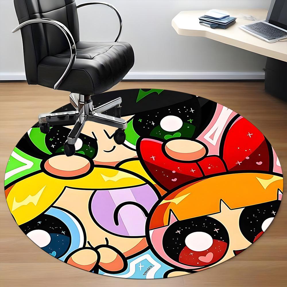 1 szt. Dywan Okrągły z Motywem Dziewczyn z Powerpuff Girls, do Biura, pod Krzesła Biurowe, do Sypialni, Salonu, Wystrój Domu, Dekoracja Pokoju, Dostępny w Różnych Rozmiarach