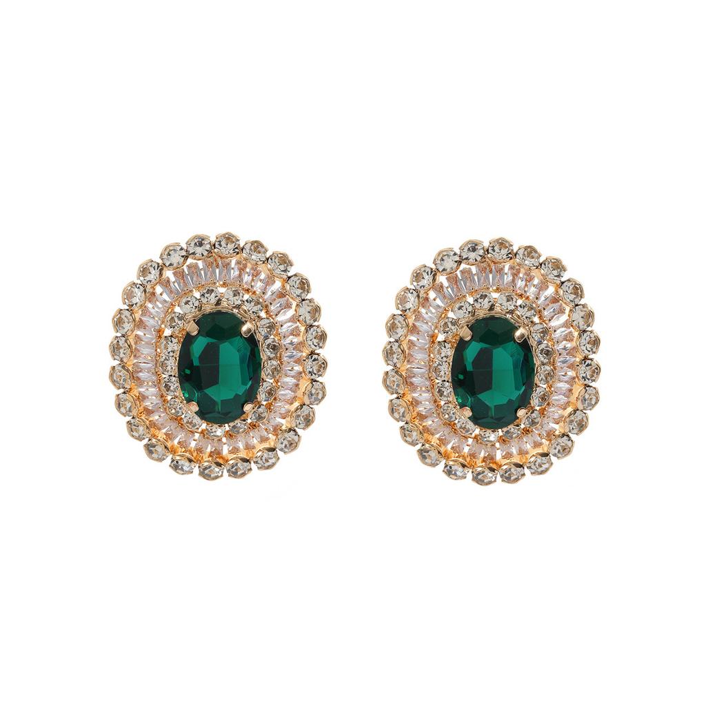 Green, Red, Black, Gold Zircon Earrings, Retro Women's Earrings, Fashionable, Simple, Light Luxury, High-end Feeling