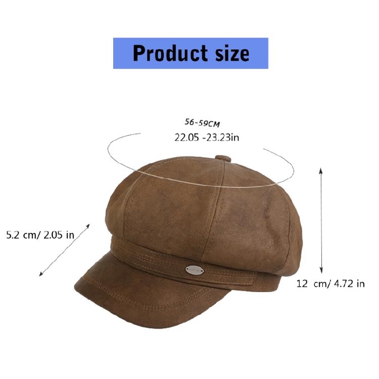 Newsboys Beret Hat Women Girl PU Leather Octagonal Hat Winter Rural Street Caps