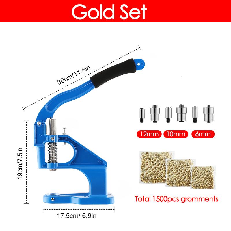 

Grommet Eyelet Machine DIY Manual Snap Eyelet Press Tool with 1500pcs Grommets for Tarpaulin Curtains Belts Art Crafts Punching