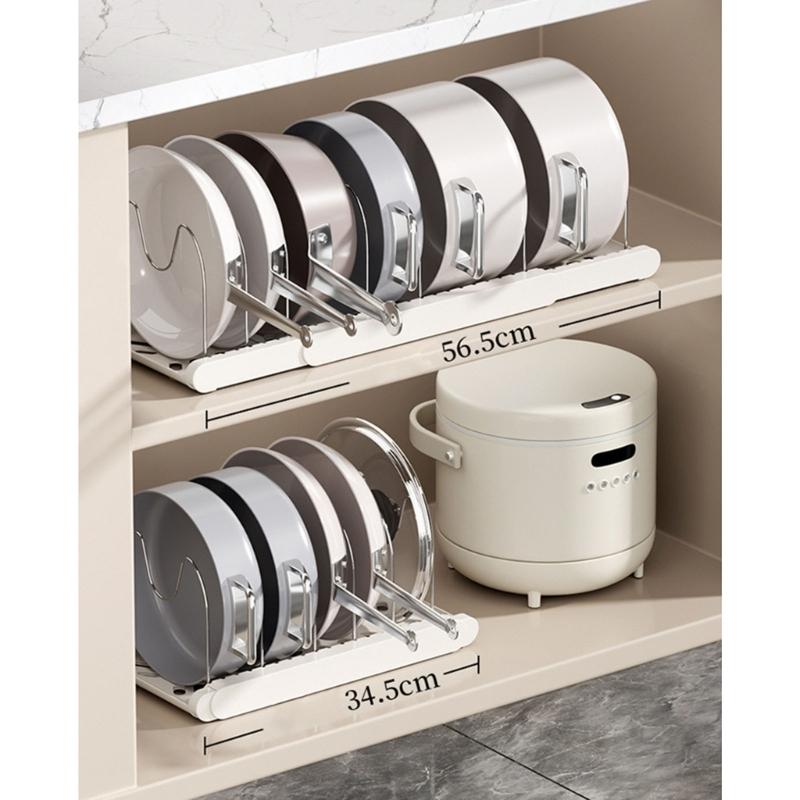 Space Saving Under Cabinet Storage Rack For Cookware Expandable Pots and Pans Organizer With Adjustable Dividers