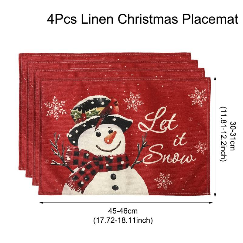 1/4pcs Snowman Christmas Placemats Linen Tableware Mat Christmas Decorations For Home Kitchen 2026 Xmas Navidad Noel Table Decor