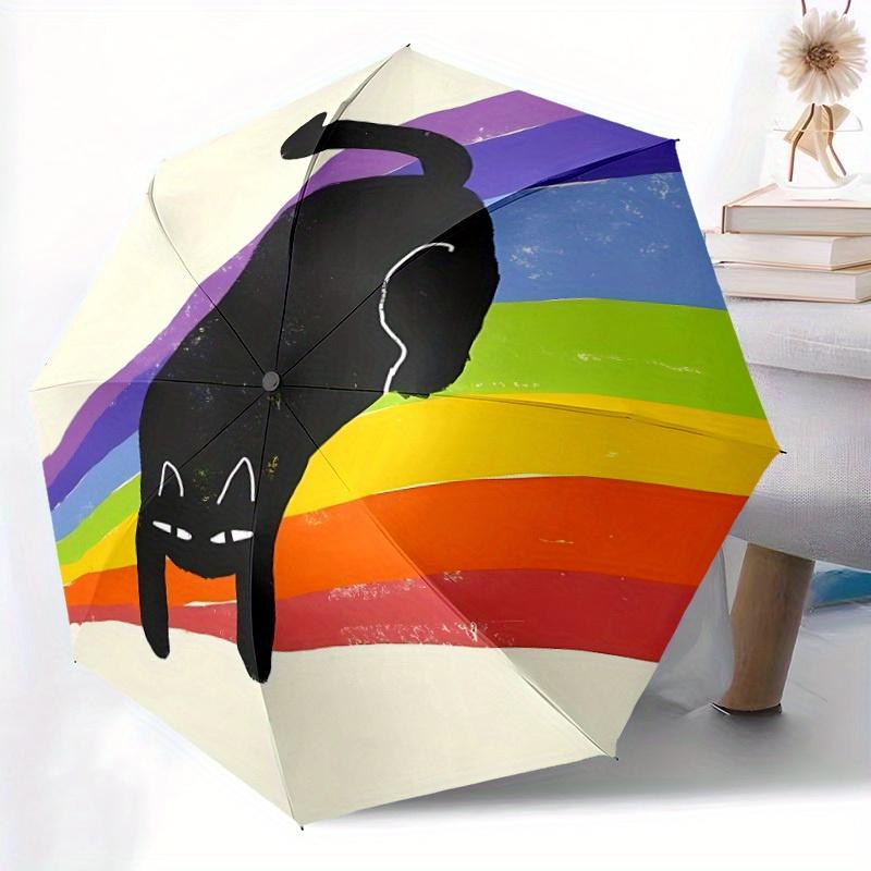 1pc Rainbow Cat Automatic Open/close Umbrella, 8-Rib Sturdy Structure, Portable Travel Umbrella, Parties, Everyday Use, Outdoor Accessory, A