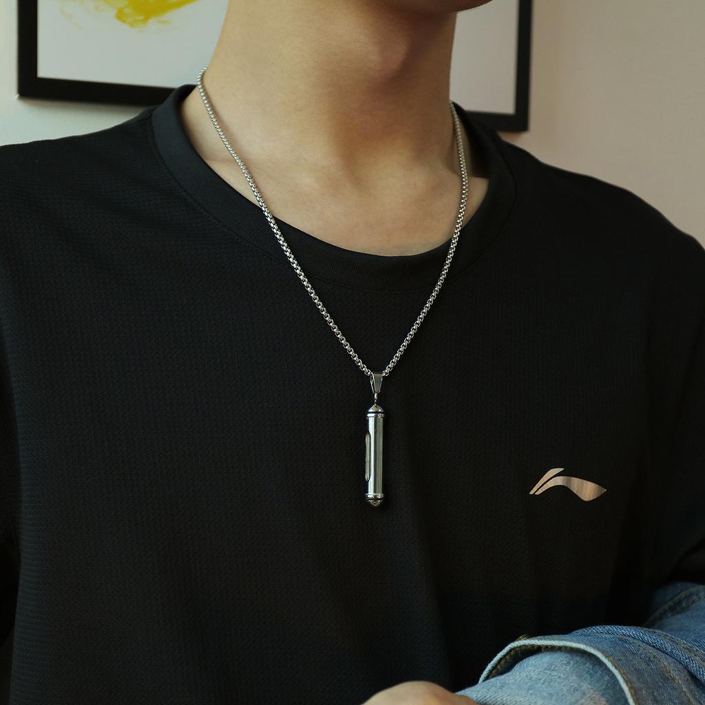 Men's Classic Cylindrical Openable Titanium Steel Perfume Bottle Pendant