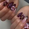 Press On Nails Medium Almond Fake Nails with Designs Reusable False Nails Press Ons Glossy Full Cover Acrylic Glue On Nails Stick On Nail for Women