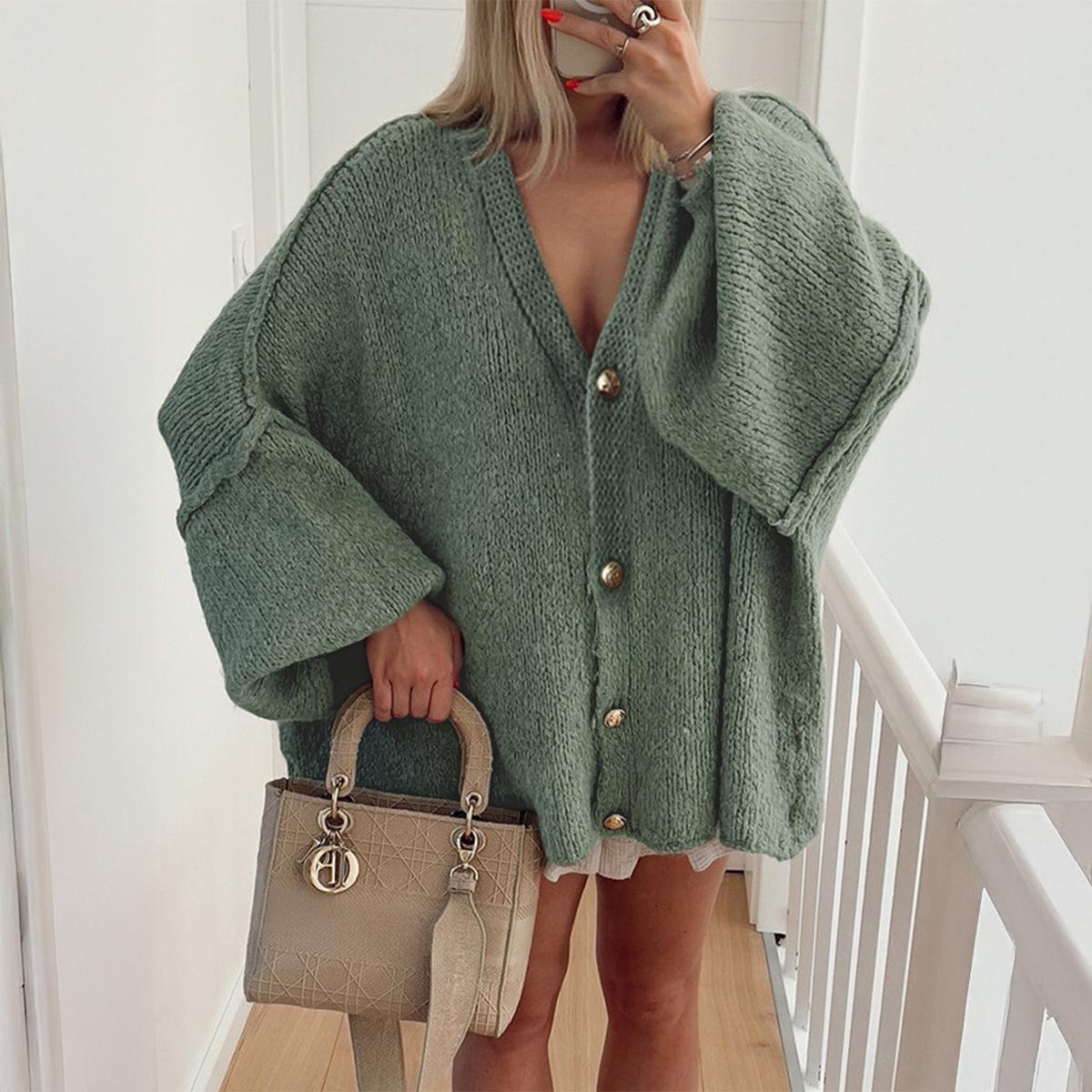 

Casual Vacation Button Long Sleeve Shirts and Sweaters for Women 2025 Autumn and Winter S зелений