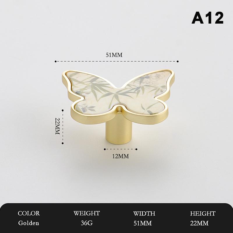 Butterfly Shaped Cabinet Knobs Unique Chinese Painting Pattern Easy Install Furniture Handles for Wardrobe Drawer