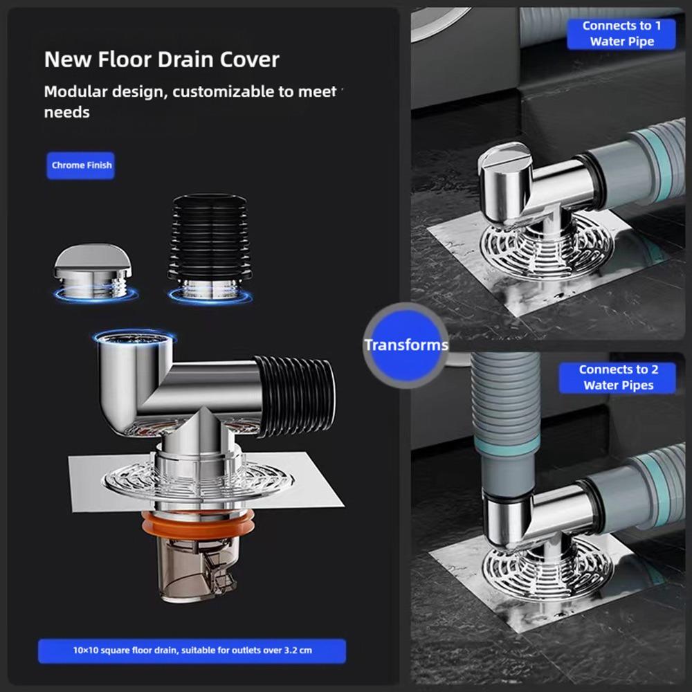 Black Silver Floor Drain Cover Snap Joint Double Purpose Multifunctional Tee Connector Anti-Overflow Insect Prevention