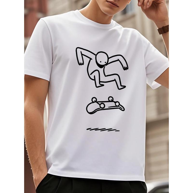 

European size Men S Casual Crew Neck T-Shirt with Skateboard Graphic Print -Summer Tee for Sports, Leisure & Casual Wear Comfortable Fit 4XL білий