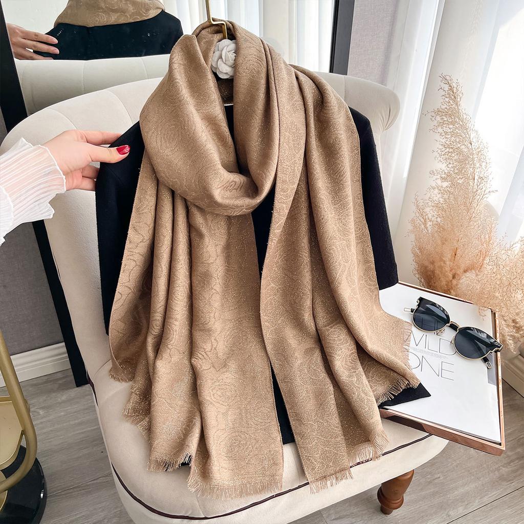 Double-Sided Imitation Cashmere Thickened Warm Camellia Scarf Air-Conditioned Room Travel Neck Shawl