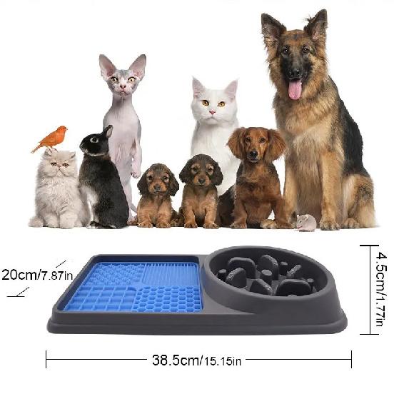 Silicone 2in1 Dog Lick Mat for Dogs Pet Food Plate Slow Eating Bowl Extended Eating Time Convenient Pets Accessories Supplies