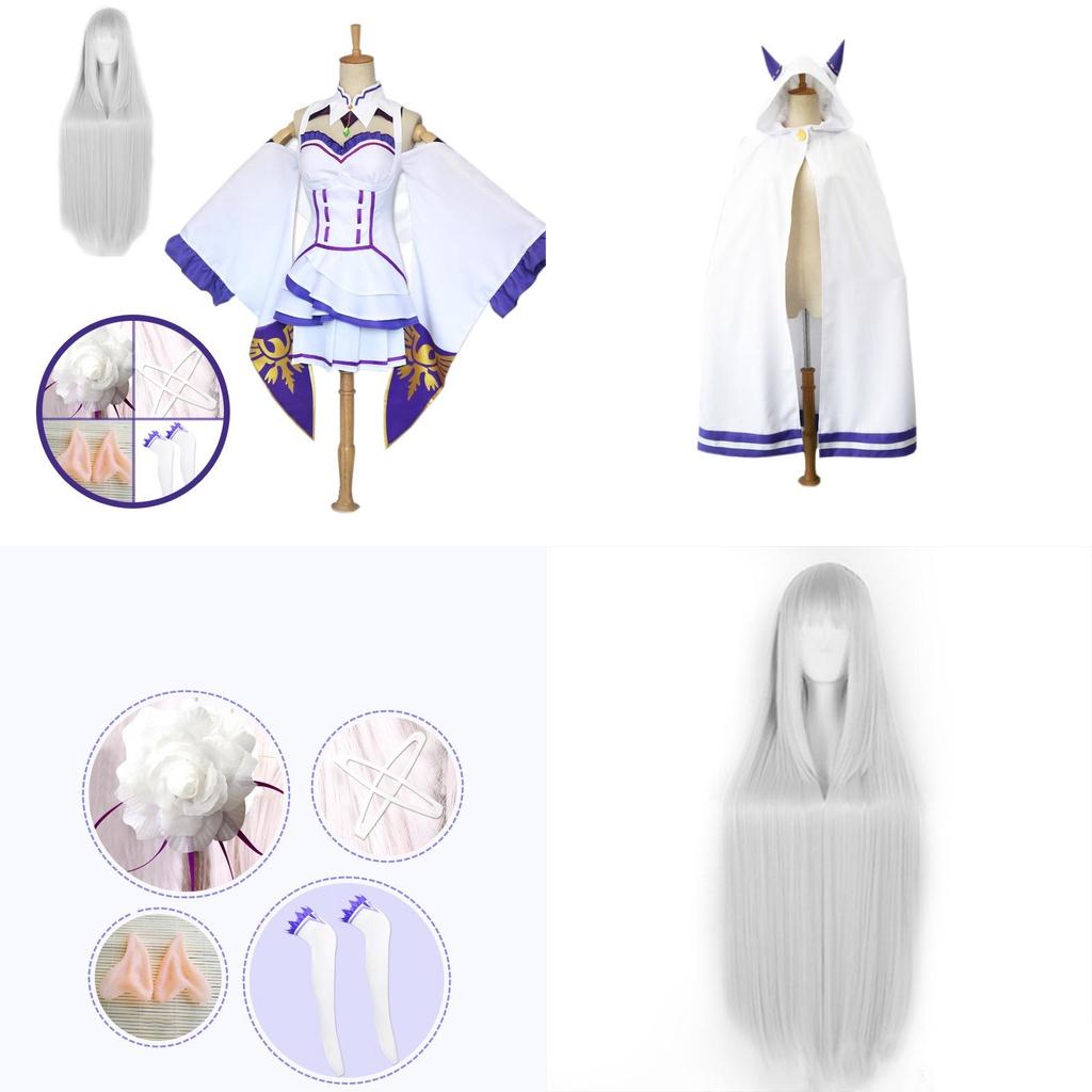 Stunning Emilia Dress Cosplay Set Featuring Gorgeous Wig For Halloween And Anime Events