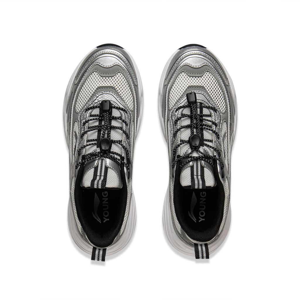 Li Ning Kids Sports Lifestyle Series Soft Lightweight Shock Absorption Rebound Low-Top Casual Shoes Kids Sneaker Silver Light-Gray YKCV074-3