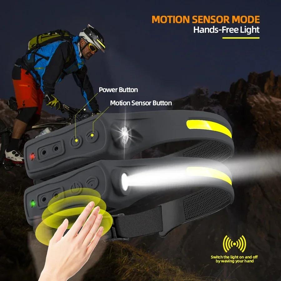 Powerful COB LED Induction Headlamp Built-in Battery USB Rechargeable Head Flashlight Outdoor Camping Fishing Riding Headlight