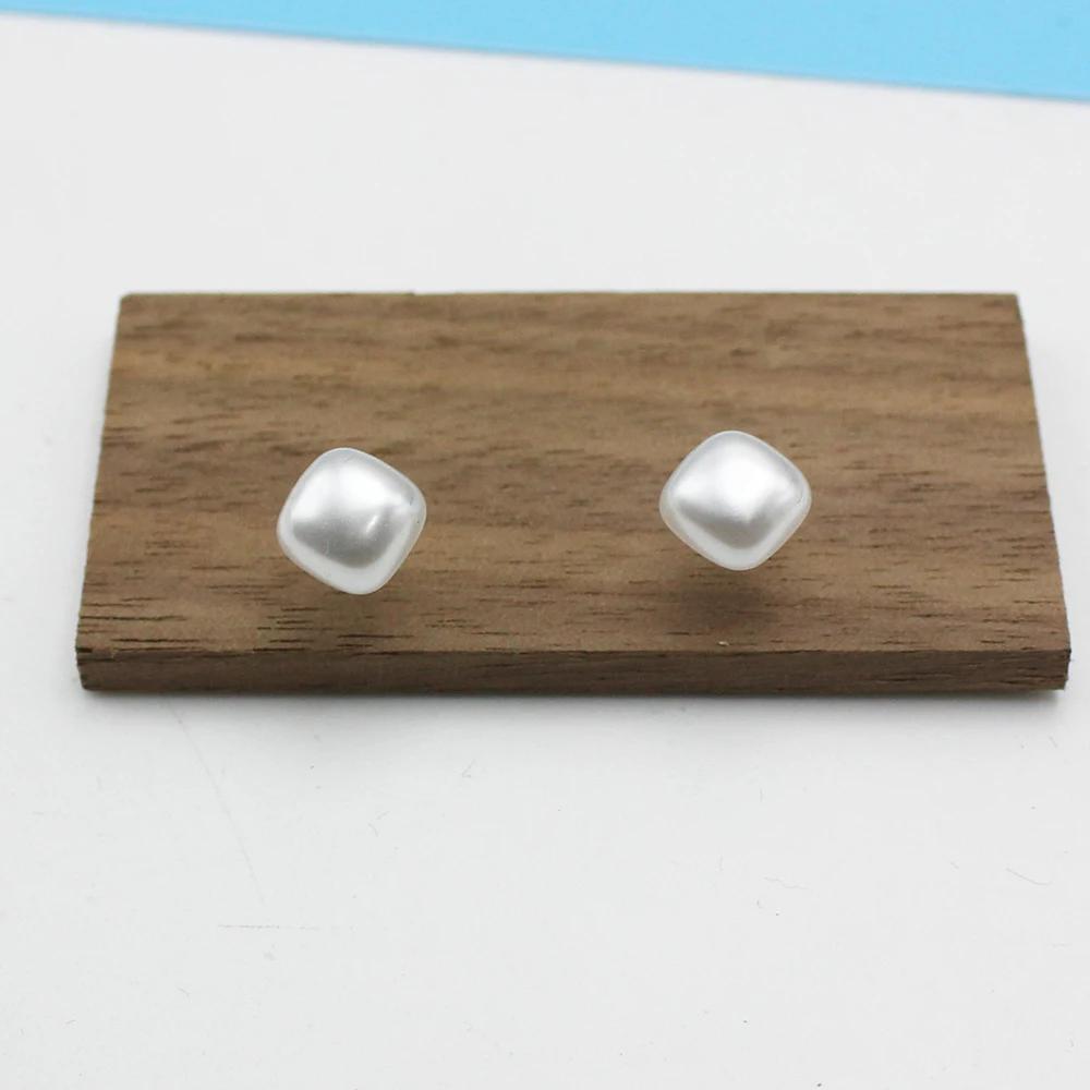 White 8mm Square Imitation Pearl Stud Earring for Women Elegant Romantic Temperament Jewelry Accessories Wedding Girl Gift