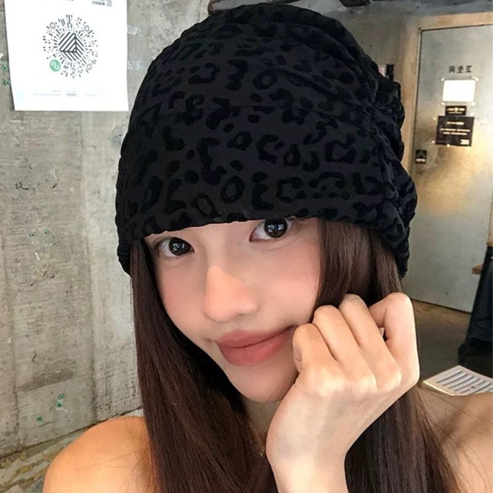 American Style Pullover Hats Stacking Leopard Beanies Cap Fashion Y2k Baggy Cap  Women