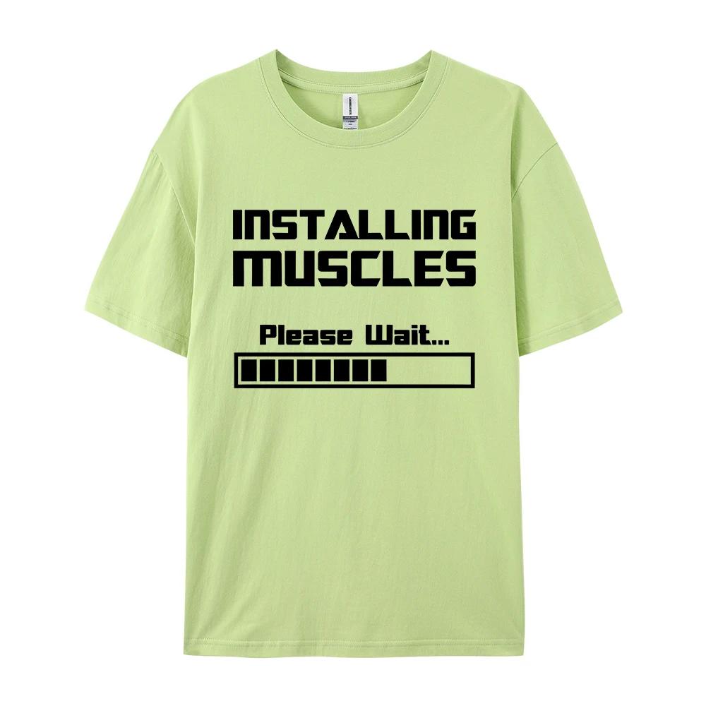 Summer New Tshirts Installing Muscles Please Wait Loading Bar Funny Print T Shirt Men Women Loose Cotton Short Sleeve Cool Tees