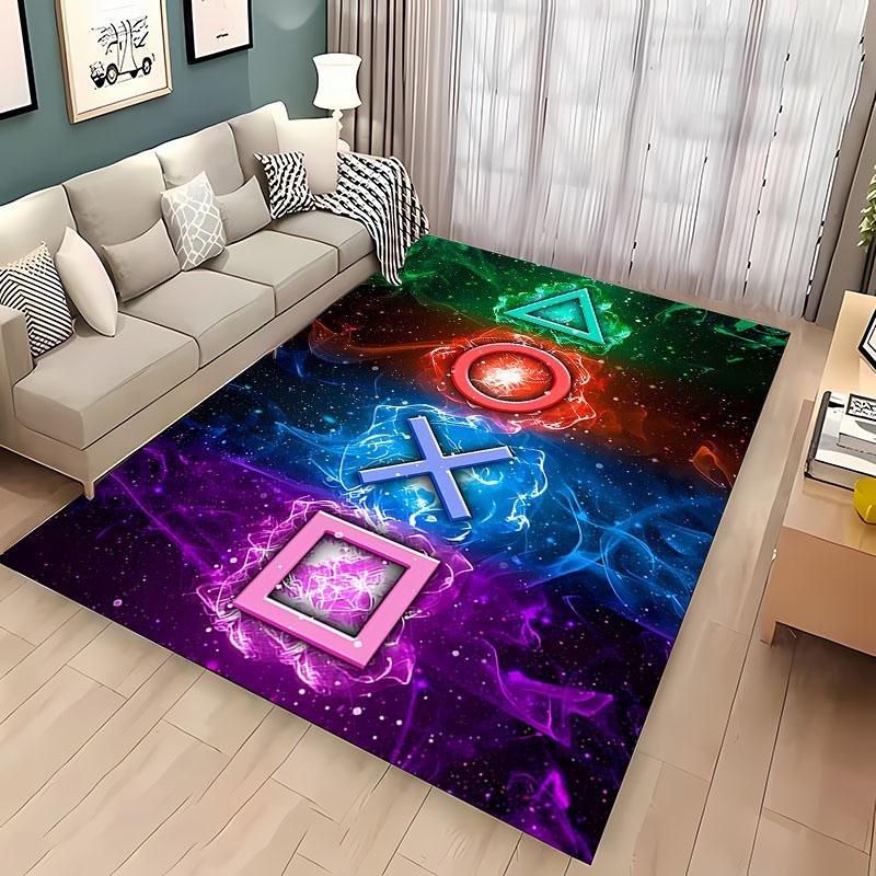 Cartoon Gamer Gamepad Rug Non-Slip Floor Mat for Kids Bedroom Living Room Sofa Kitchen Decor