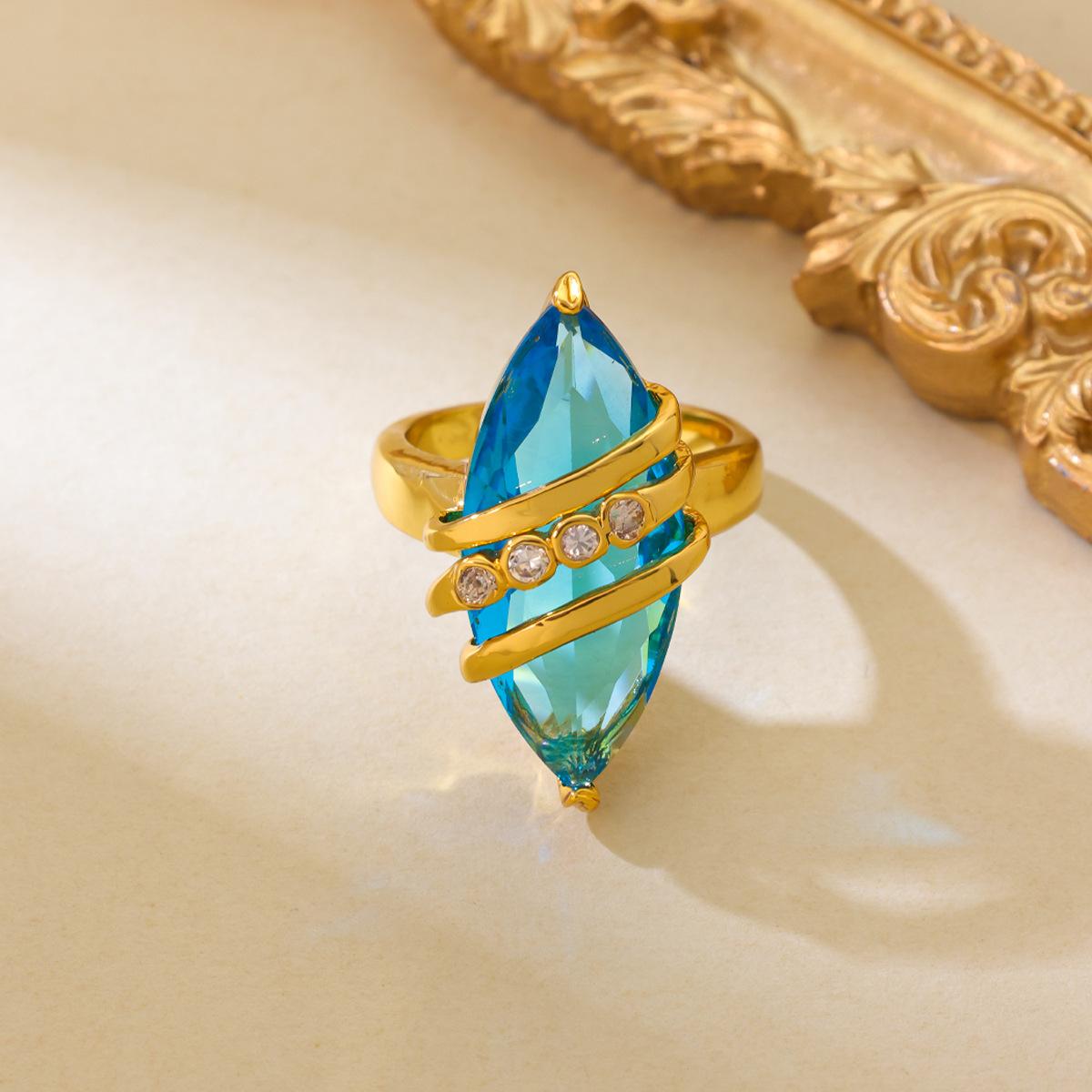 Vintage Bronze Set With Geometric Zircon Personalized Trend Ring Niche Design High-end Feel No.9