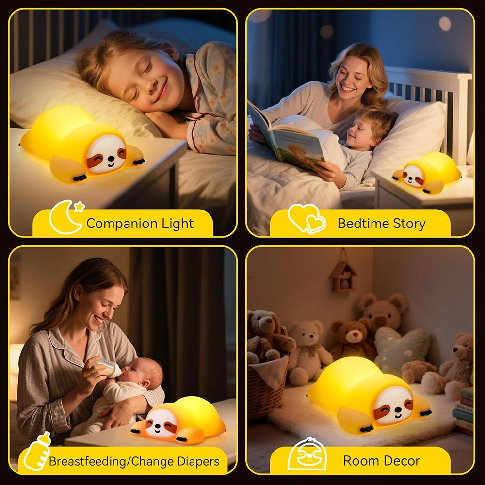 Neuheit Silikon Faultier Nachtlicht Niedliches Kinder Nachtlicht mit Berührungssensor USB Dimmbar für Kinderzimmer Dekoration