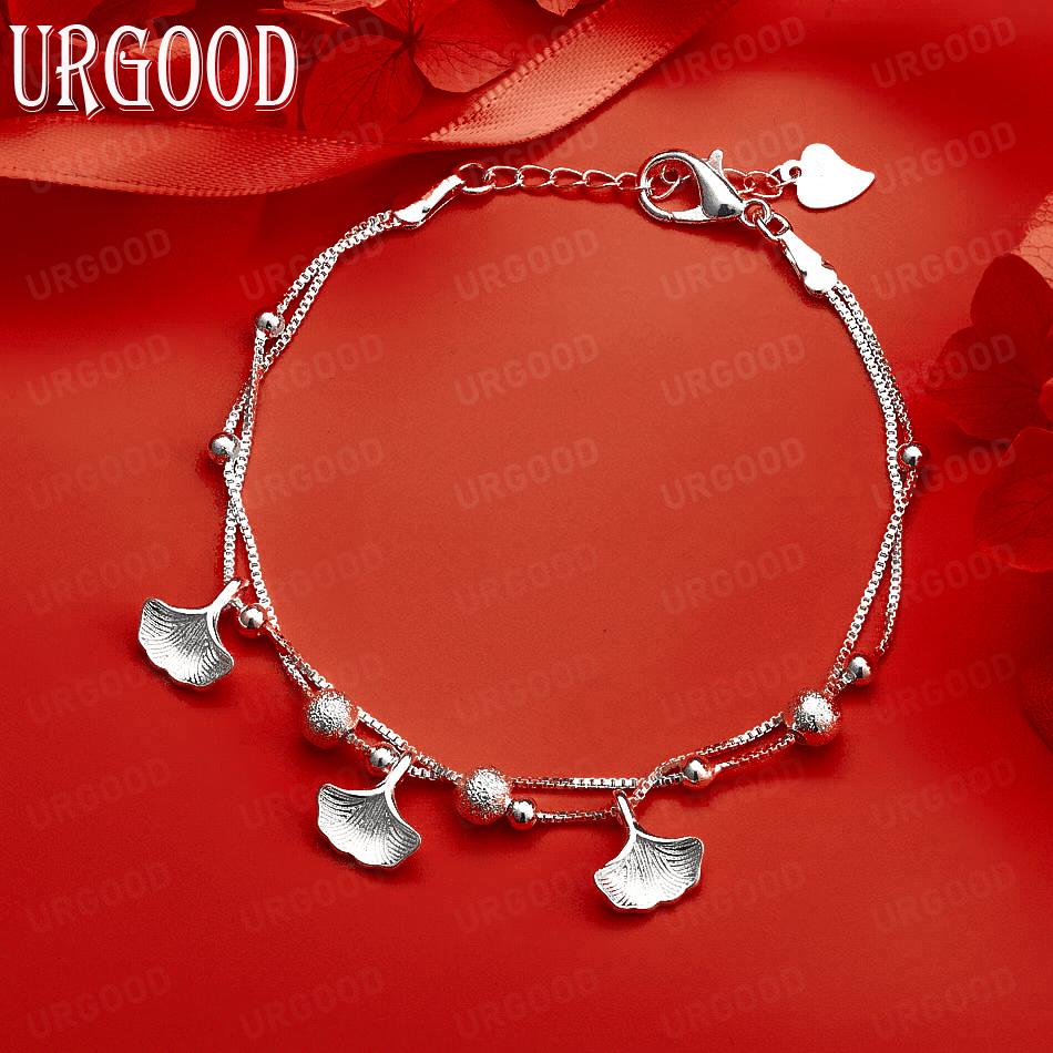 925 Sterling Silver Maple Leaf Pendant Side Chain Exquisite Bracelet Gift Jewelry 20CM