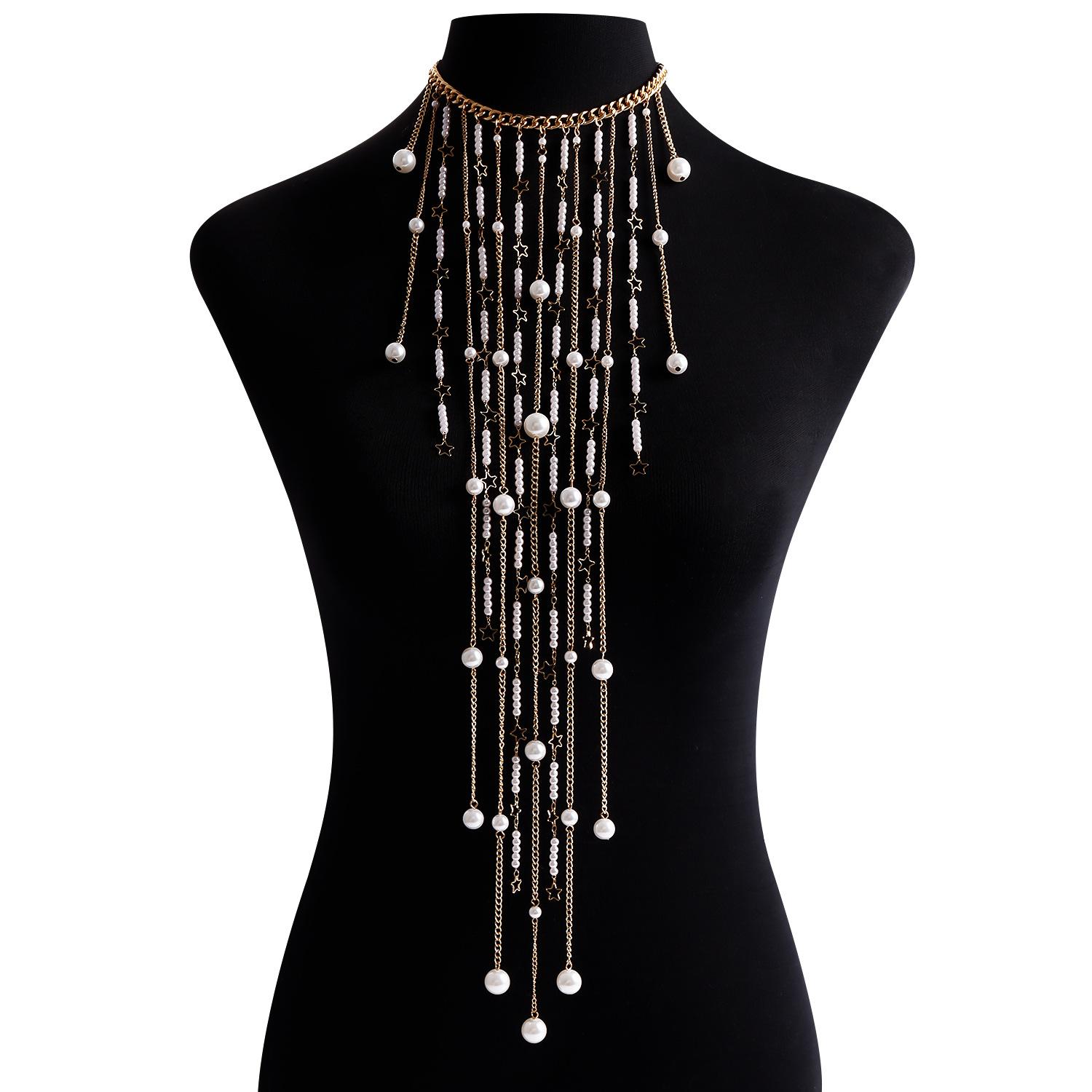 

Fairy Imitation Pearl Fringed Body Chain Accessory Chain, Exaggerated Cos Cosplay Uniform Necklace Babes золотой