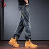 Jie Leinuo Men's Loose Straight-Leg Washed Jeans