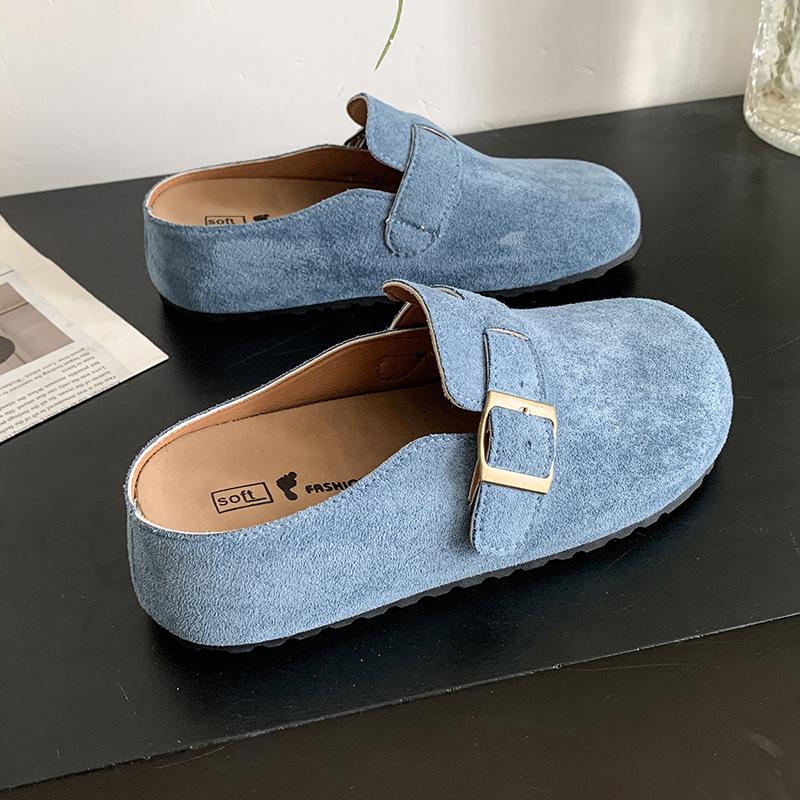 

Ретро мода верхняя одежда с плоским дном тапочки-мешки Boken весна 2025 новые ленивые тапочки с одной педалью на толстой подошве женские 40 синий