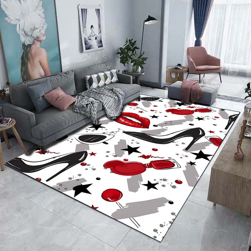 Fashion Beauty Lipstick High Heels Pattern Floor Rug 15 Sizes Living Room Bedroom Bedside Bathroom Floor Mat Area Rug Home Decor