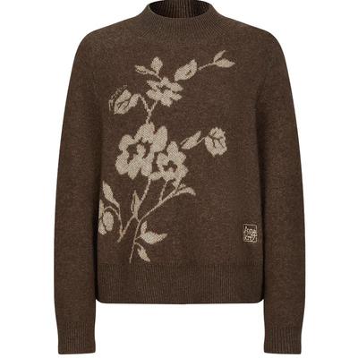 JIUZI ANNAKOU 'Cao Mu' Women's Elegant Hollyhock Jacquard Mock Neck Wool Knit Sweater
