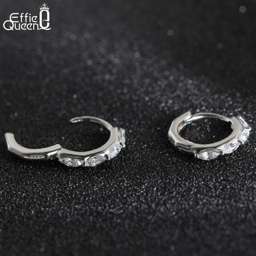 Effie Queen 925 Pure Silver Rhodium Plated Marquoise Zirconia Hoop Earrings Simple Jewelry for Women Banquet Party Gift LZE22