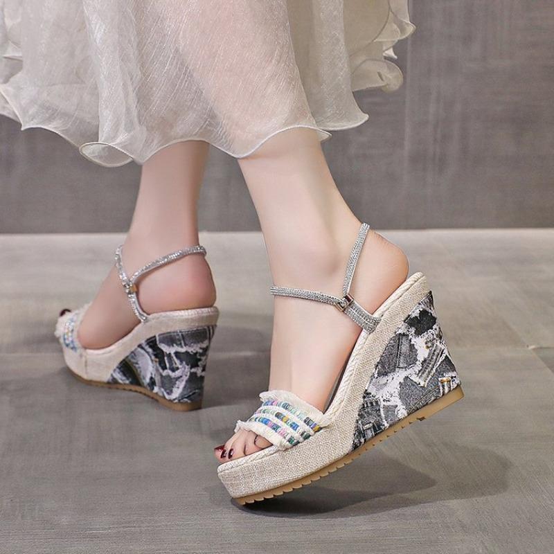 Summer Shoes Flat Platform Peep toe High Heels Sandals Elegant Ladies Party Shoes Woman Wedges Sandals White Blue Big Size 41