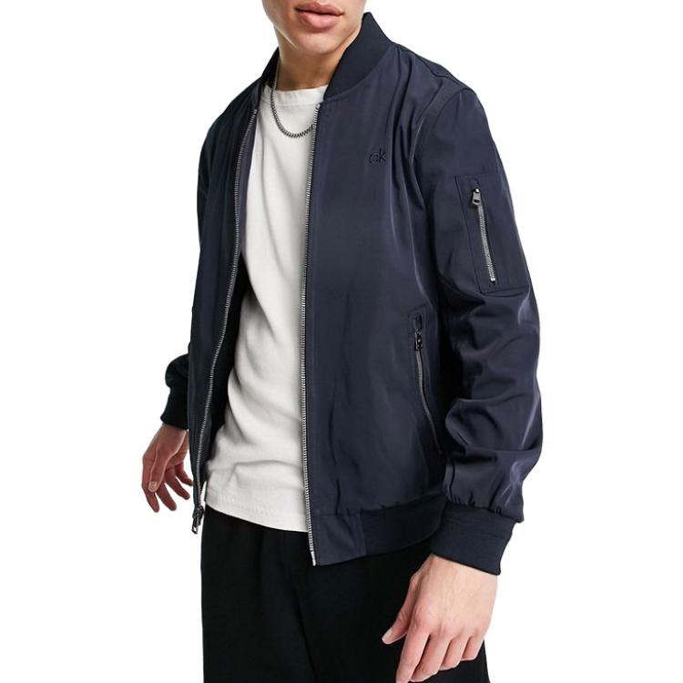 Calvin Klein Solid Color Zip Jacket Men Jackets Blue CM107904-TRUE-NAVY