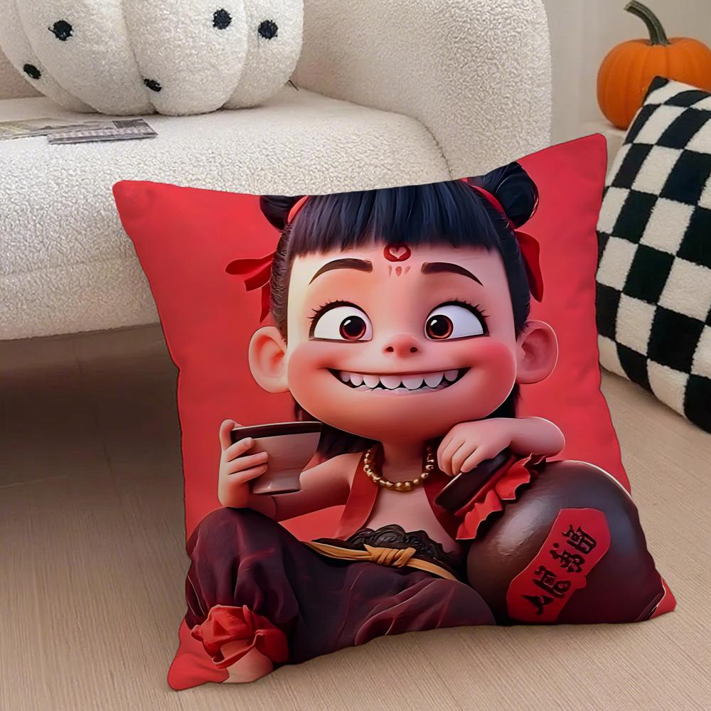 Chinese Style NNe Zha Cushion Cover Throw Pillow Cover Hidden Button Durable Polyester Chair Cushion
