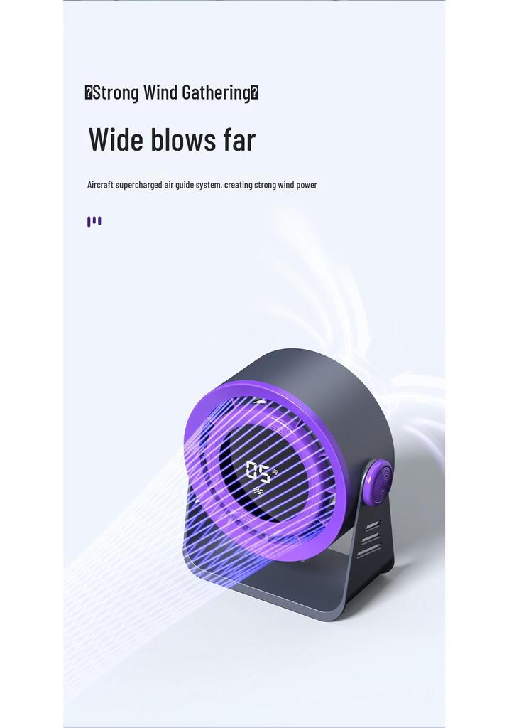 Bladeless Rechargeable Desktop Fan: Ultra-Quiet, Digital Display, High-Speed Turbo, Strong Wind Power.