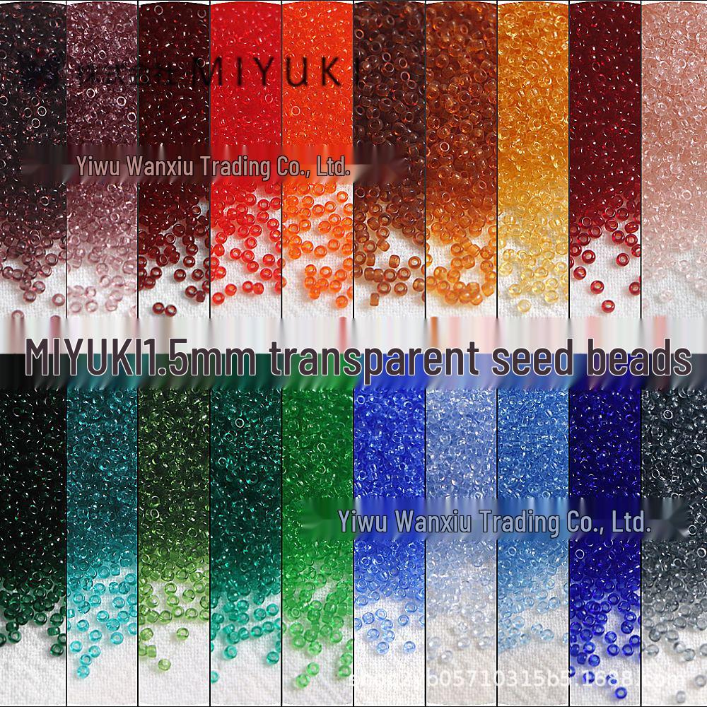 1.5mm Transparent Miyuki Glass Seed Beads for DIY Hairpins, Embroidery, and Bracelet Crafting.