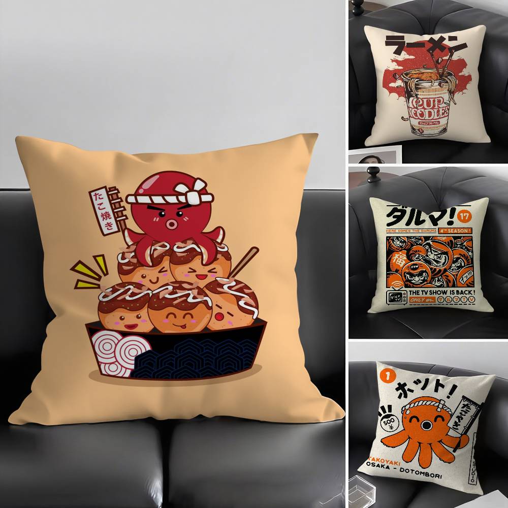 Takoyaki Japanisches Essen Kissenbezug Zuhause Wohnheim Stuhllehne Kurzer Plüsch Beidseitiger Druck Büro Nickerchen Zeit Kissenbezug