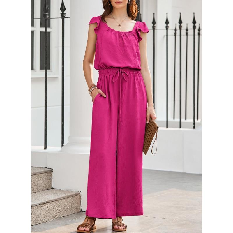 

YYFS Женская мода повседневная летняя весна однотонная без рукавов с принтом О-образным вырезом и высокой талией брюки комбинезоны и комбинезоны XL