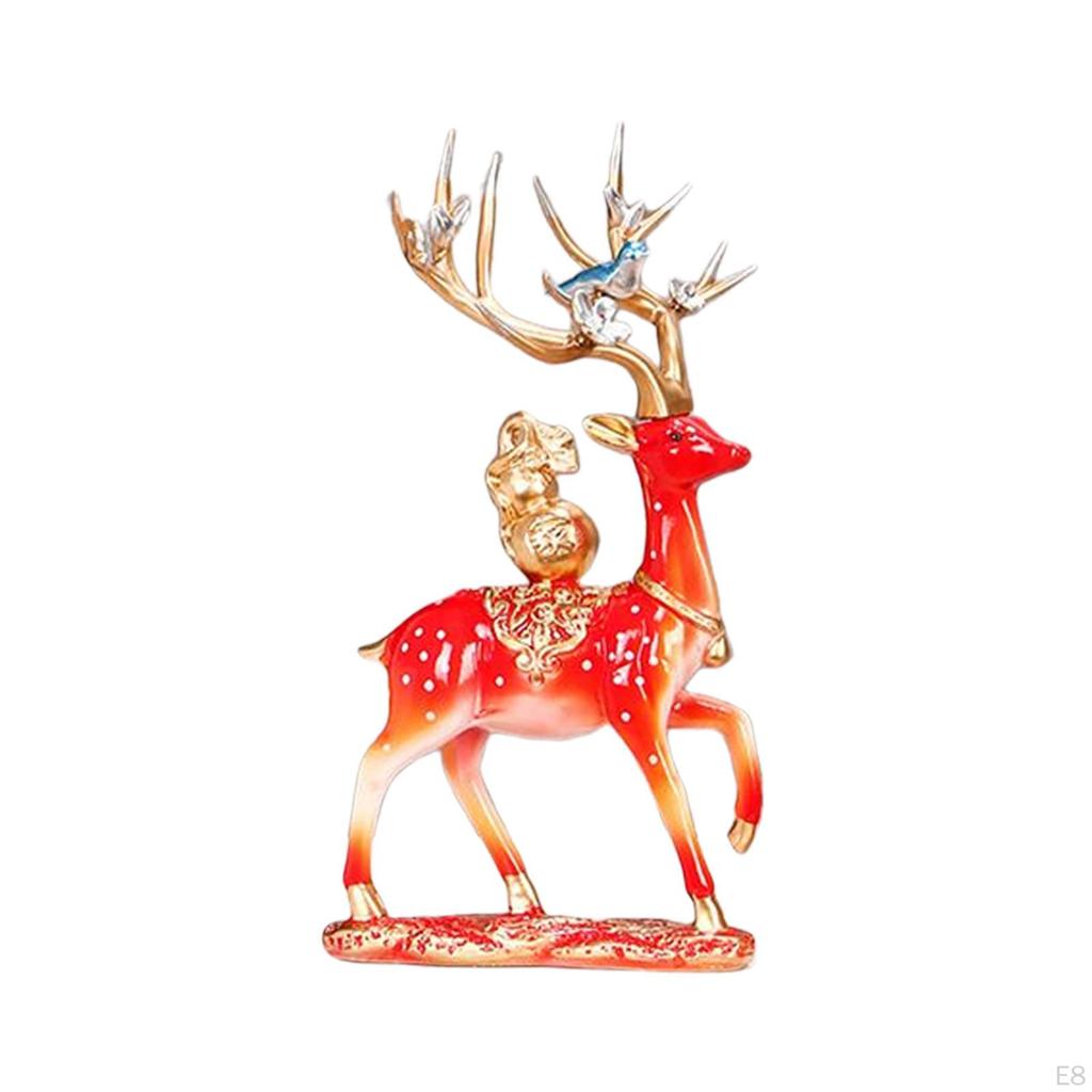 2Pcs Couple Reindeer Figurines Animal Ornament Sitting Standing Elk Sculpture Deer Statues for Table