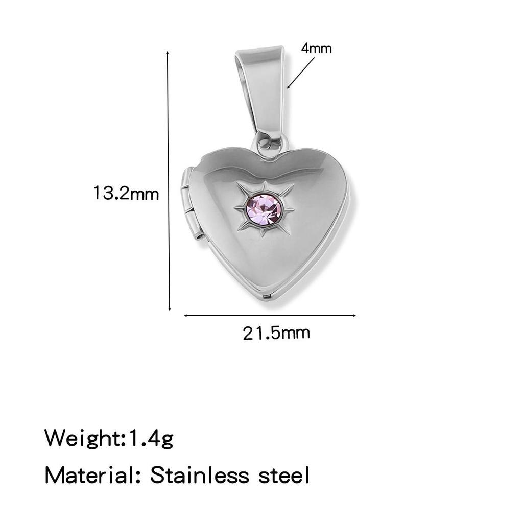 18K Gold-Plated Zirconia Heart Necklace Pendant with Birthstone, Stainless Steel, European & American Simple Design.