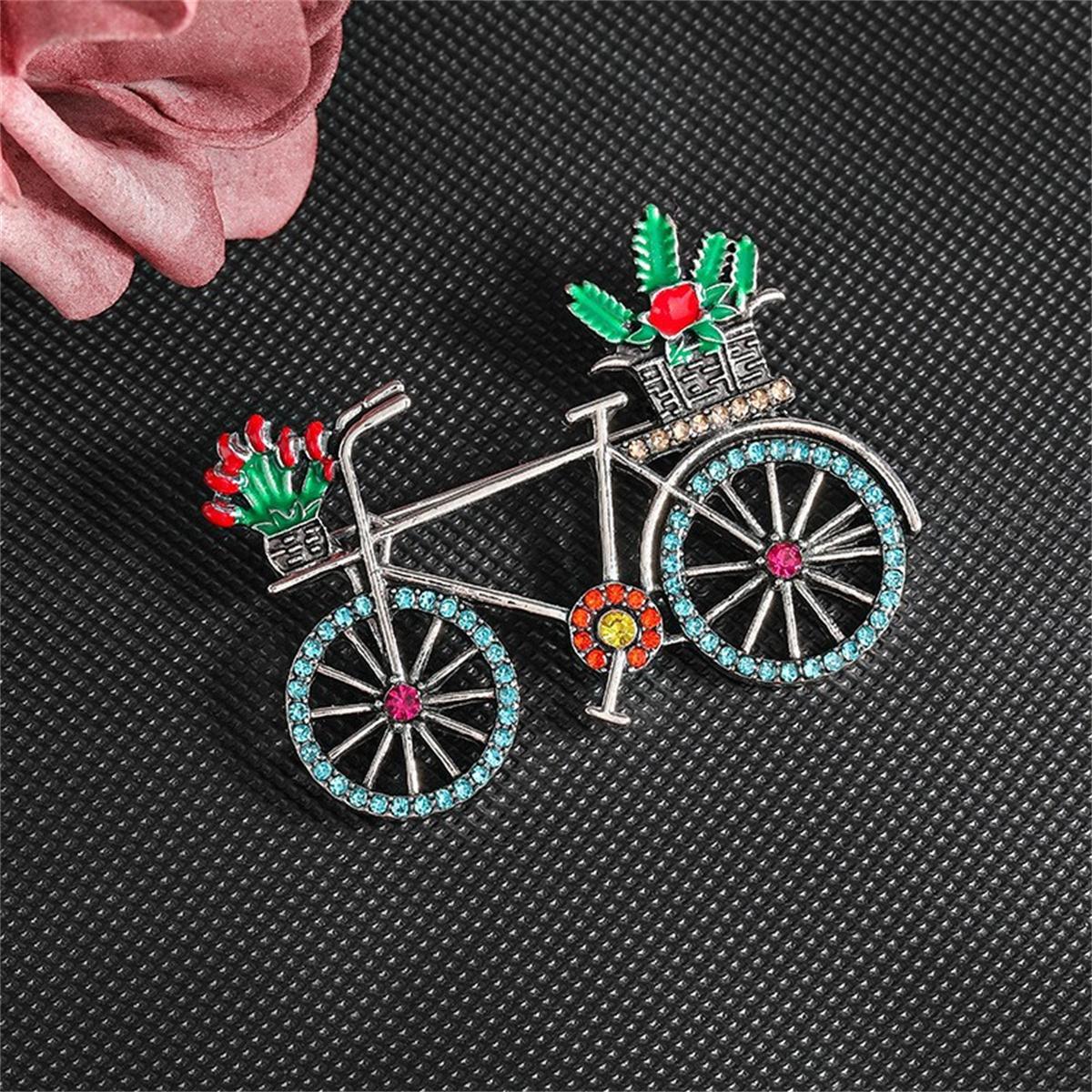 1Pc Creative Personalized Bicycle Exquisite Charm Brooch Plant Water Diamond Jewelry Accessories Fashion Party Banquet Gifts