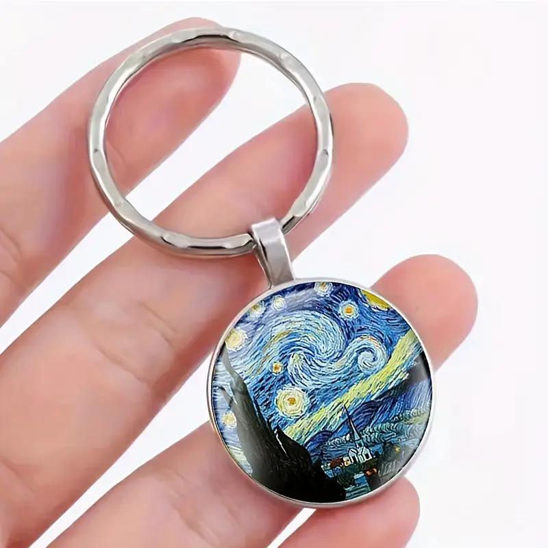 Van Gogh Starry Night & Sunflower Gem Keychain Pendant