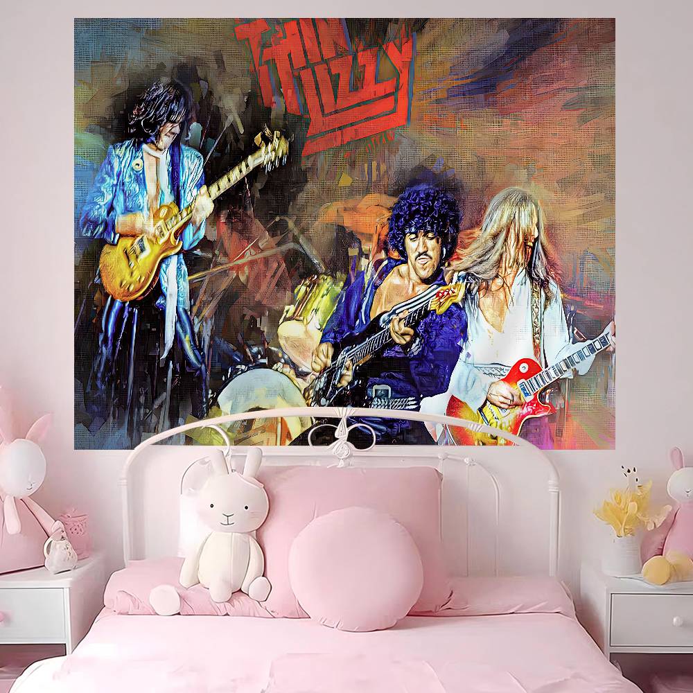 Rock Band TThin LizzyS Anime Tapestry Hippie Flower Wall Carpets Dorm Decor Cheap Hippie Wall Hanging