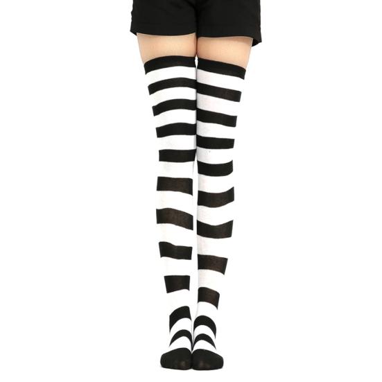 Calze lunghe a righe da donna, coscia alta, sopra il ginocchio, elasticizzate, lunghe, per cosplay