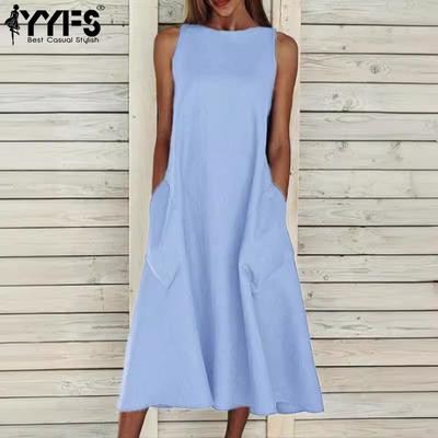 Abiti casual senza maniche con scollo a V e vita ampia, tinta unita, stampati, estivi e primaverili da donna