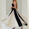 2026 Elegant Color-Block Strapless Maxi Dress High-Waisted Fit-and-Flare Womens Formal Casual