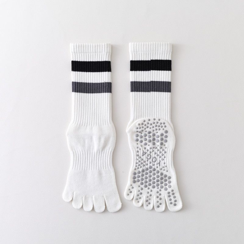 

Tube Five-Finger Yoga Socks Professional Non-Slip Pilates Women Fitness Exercise Stripe Toe Long Tube Room Socks 9217 Five-finger Yoga Two-bar Grey [1 Pair]]