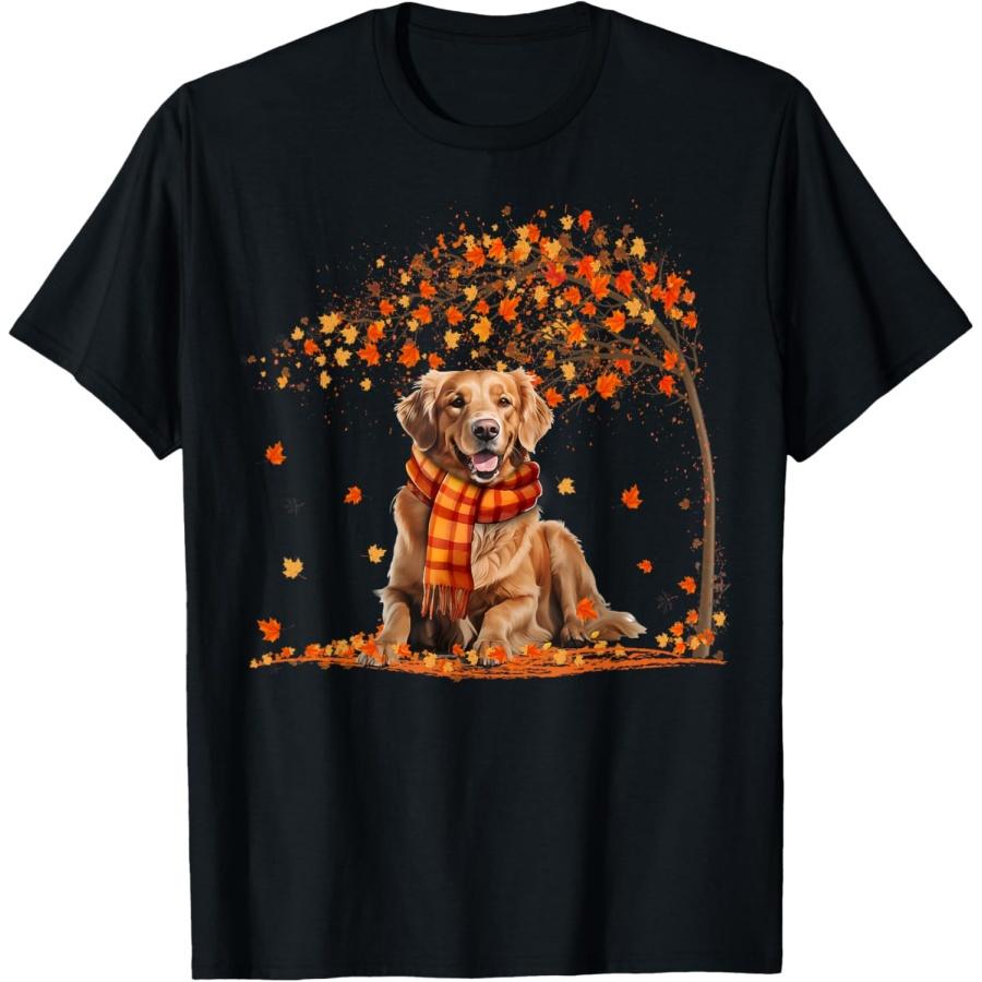 Golden Retrievers Hello Autumn Leaf Fall For Dog Lover T-Shirt XXXXXL чёрный