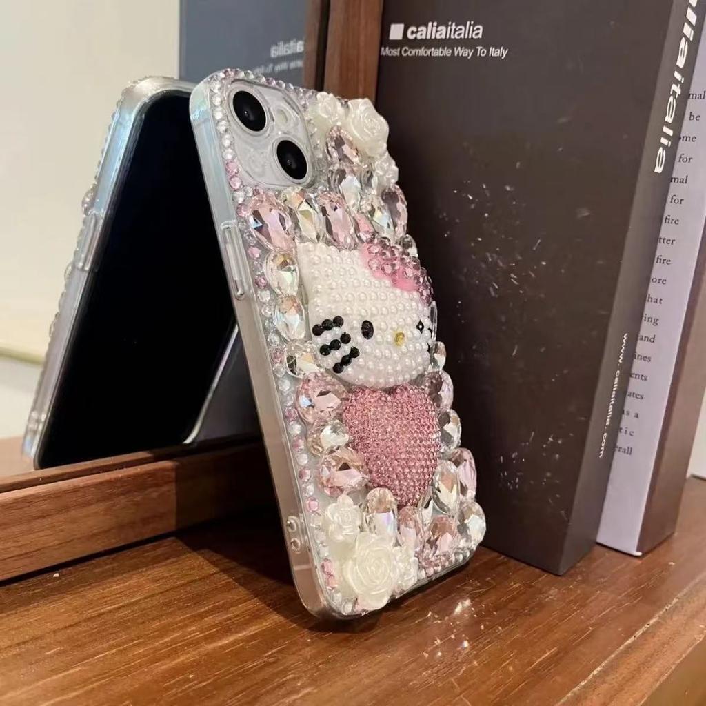 DIY Full Diamond Hello Kitty Applies To Apple 16 Mobile Phone Case Apple 14PROMAX All-inclusive 14 Premium 13 Cute 12P