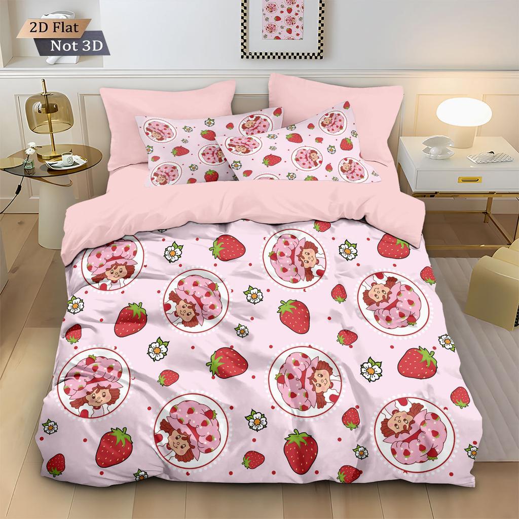 Strawberry Girl Bedding Set for Adult Kids,Cute red strawberry doll Duvet Cover Set with Pillowcases 50x75cm Multiple sizes